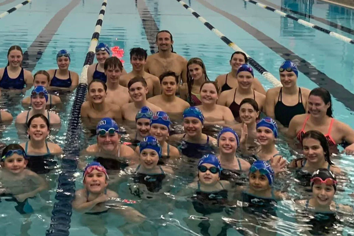 The competitive swim team in the Connecticut River Valley area at the Valley Shore YMCA pool with lanes